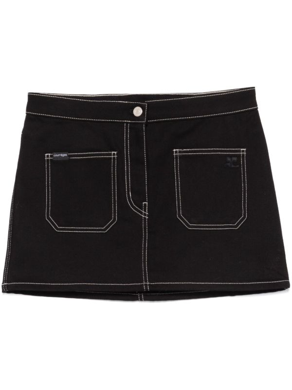 Courrèges Black Topstitched Denim Mini Skirt | Browns Fitted Skirts