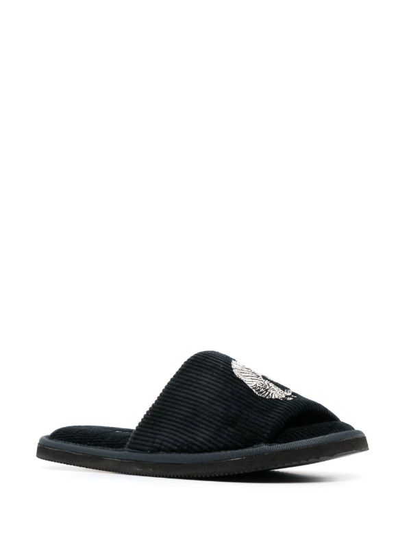Desmond & Dempsey Black Sansindo Tiger Embroidered Slippers | Browns Slippers