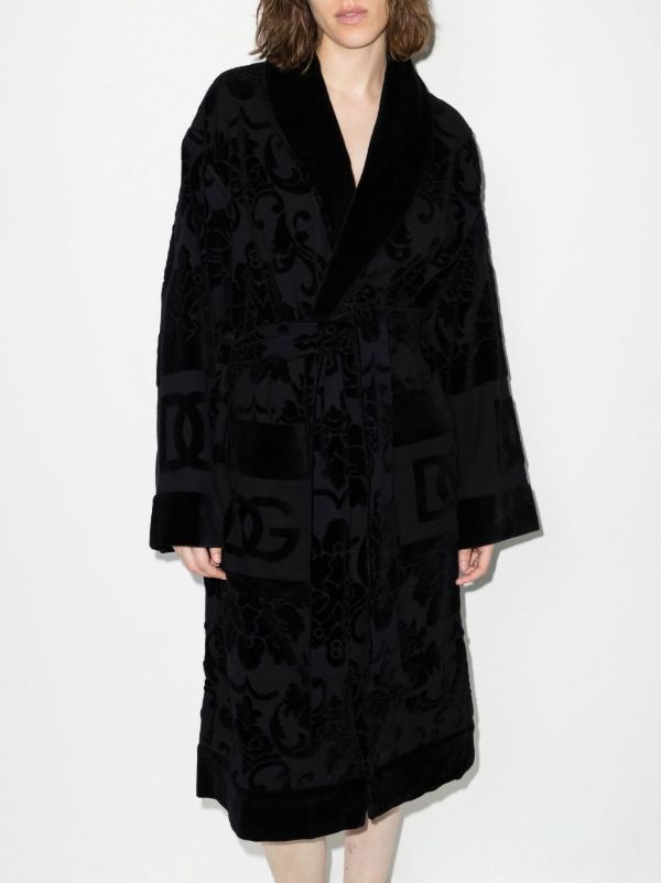 Dolce & Gabbana Black Barocco Cotton Robe | Browns Dressing Gowns & Robes