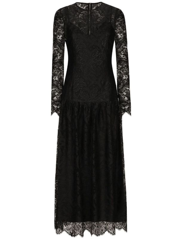 Dolce & Gabbana black Chantilly-lace midi dress | Browns Cocktail & Party Dresses