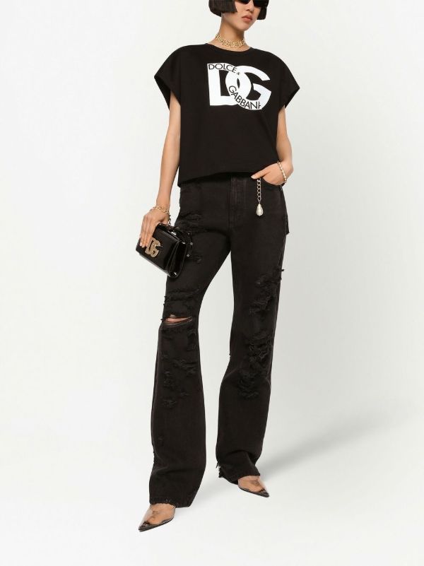 Dolce & Gabbana Black Distressed Straight-Leg Jeans | Browns Straight-Leg Jeans