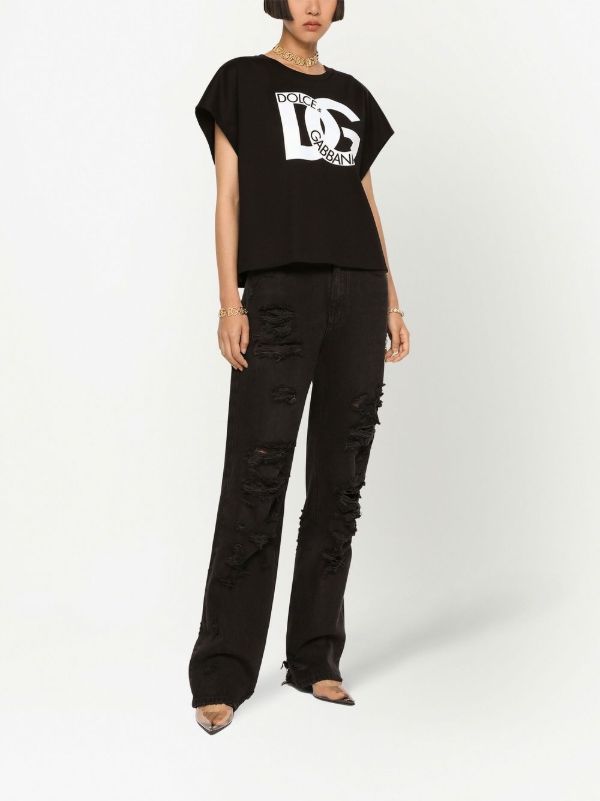 Dolce & Gabbana Black Distressed Straight-Leg Jeans | Browns Straight-Leg Jeans