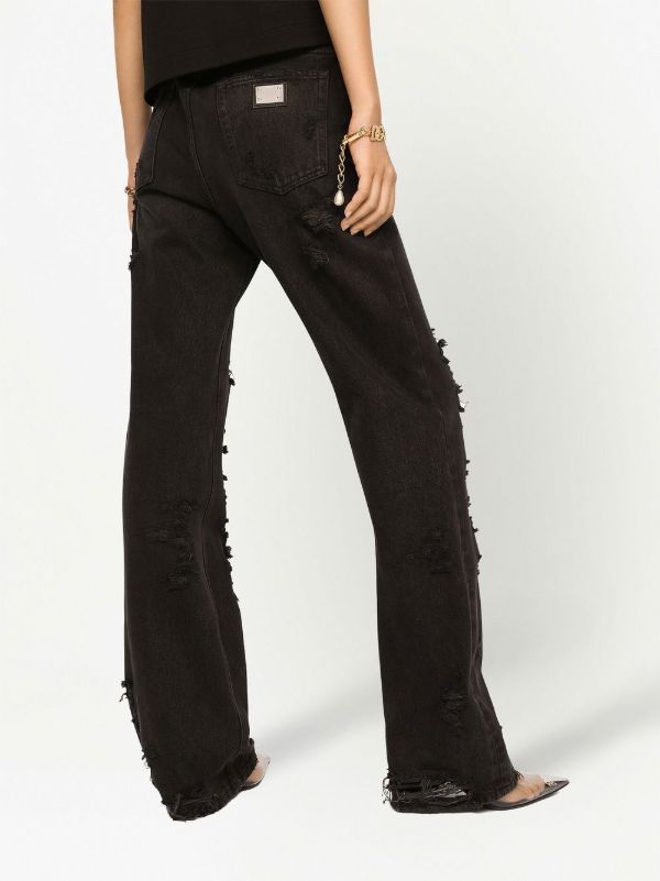 Dolce & Gabbana Black Distressed Straight-Leg Jeans | Browns Straight-Leg Jeans