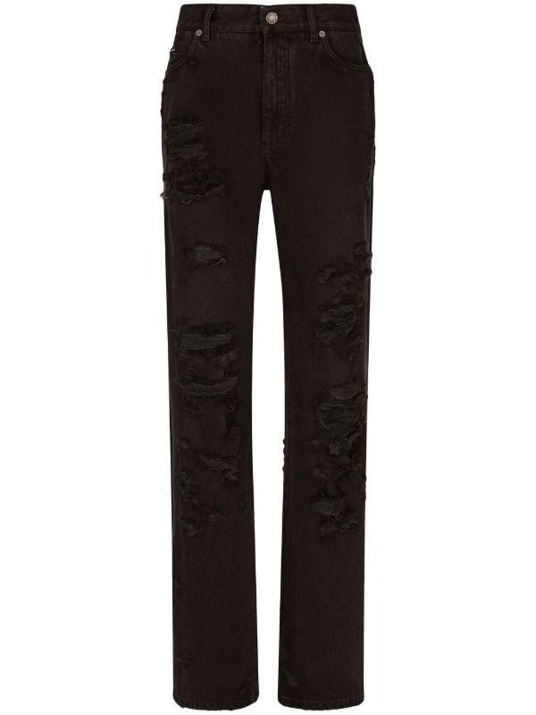 Dolce & Gabbana Black Distressed Straight-Leg Jeans | Browns Straight-Leg Jeans