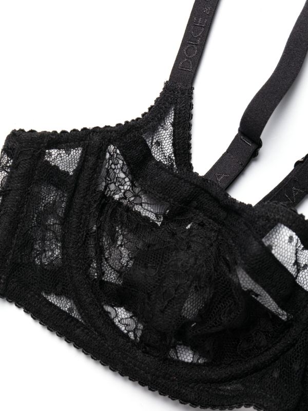 Dolce & Gabbana Black Floral Lace Balcony Bra | Browns Bras