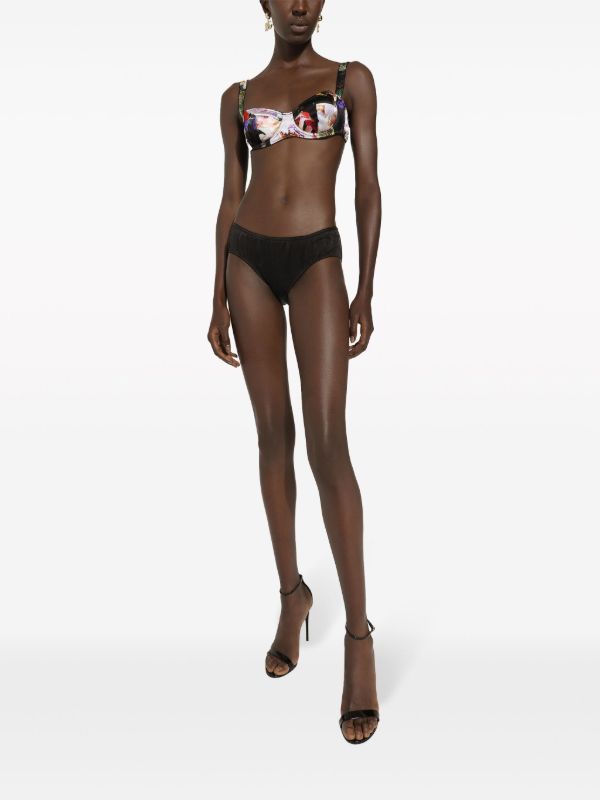 Dolce & Gabbana Black Floral Print Balconette Bra | Browns Bras