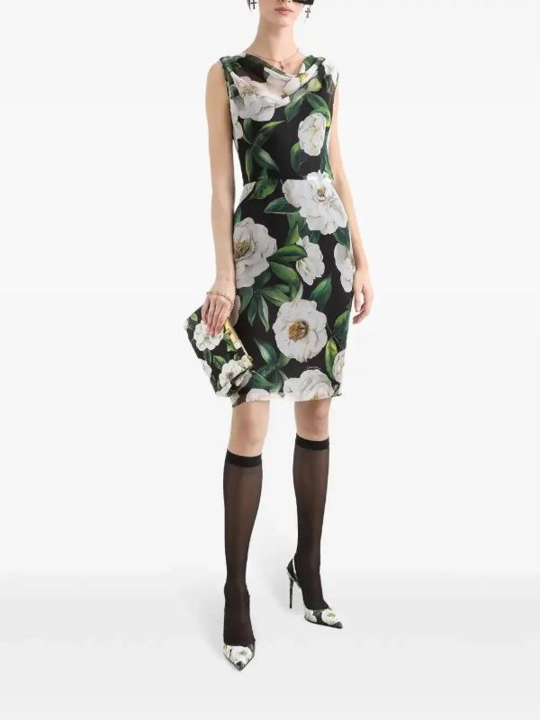 Dolce & Gabbana Black Gardenia-Print Dress | Browns Cocktail & Party Dresses