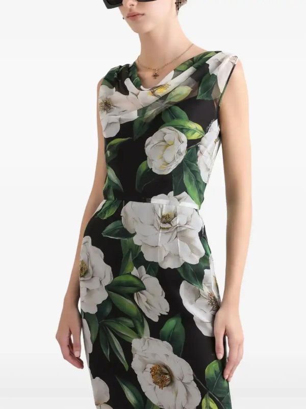 Dolce & Gabbana Black Gardenia-Print Dress | Browns Cocktail & Party Dresses