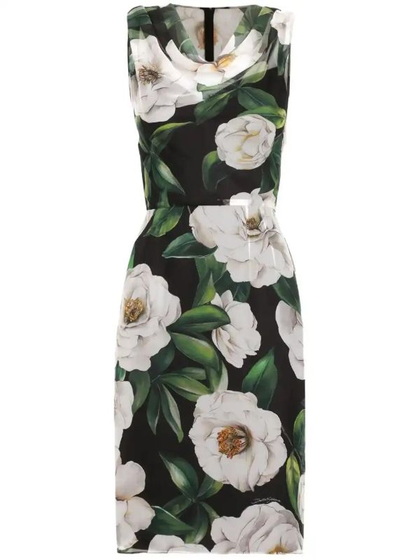 Dolce & Gabbana Black Gardenia-Print Dress | Browns Cocktail & Party Dresses