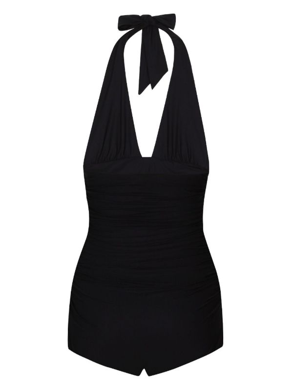 Dolce & Gabbana Black Halterneck Ruched Swimsuit | Browns One-Pieces