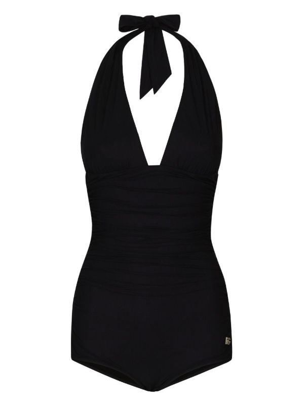 Dolce & Gabbana Black Halterneck ruched Swimsuit | Browns One-Pieces