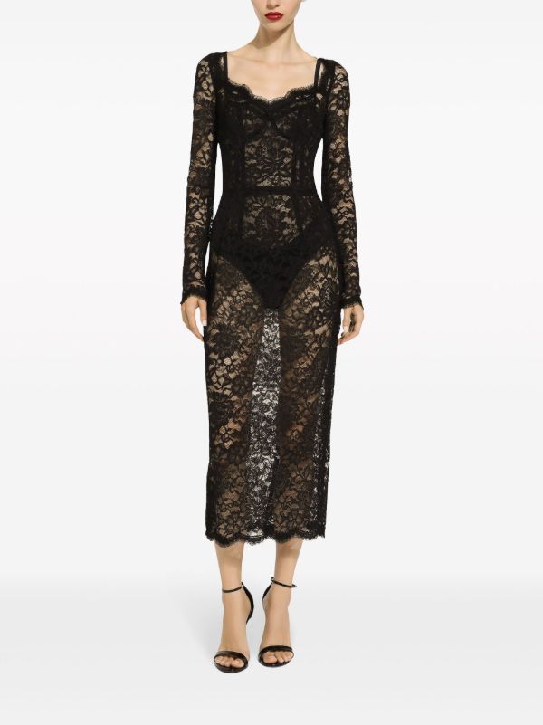 Dolce & Gabbana Black Lace Midi Dress | Browns Evening Dresses