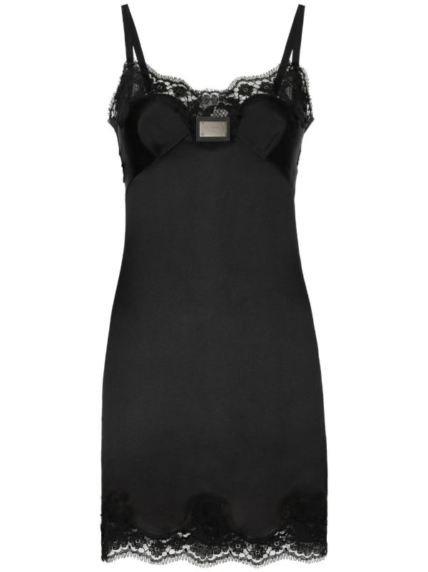 Dolce & Gabbana Black Lace-Trim Mini Dress | Browns Day Dresses