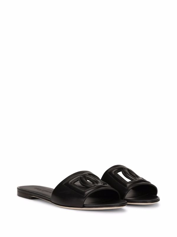 Dolce & Gabbana Black Logo Embossed Leather Slides | Browns Flip Flops & Slides