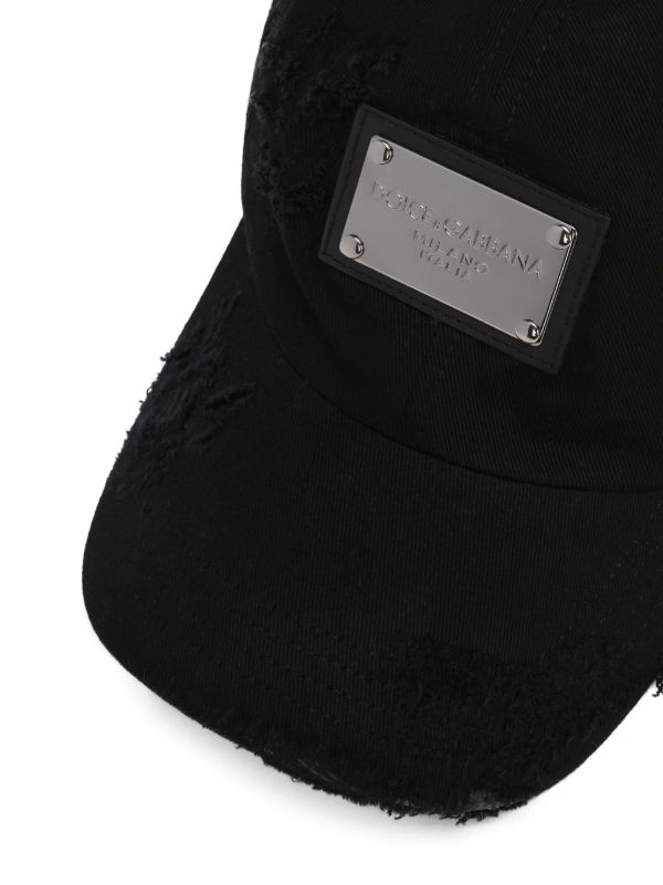 Dolce & Gabbana Black Logo Plaque Distressed Baseball Cap | Browns Hats
