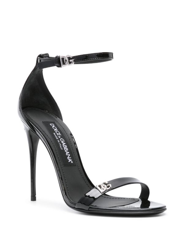 Dolce & Gabbana Black Logo-Plaque Patent Leather Sandals | Browns Sandals