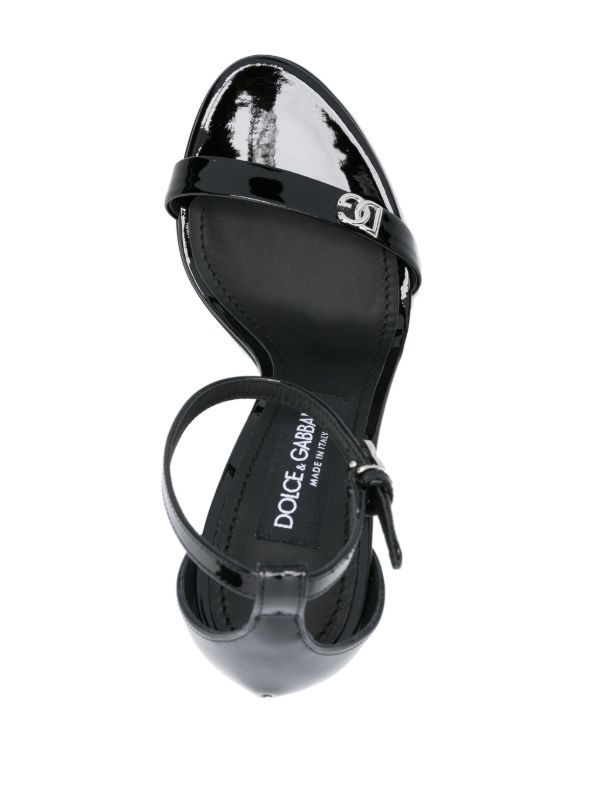 Dolce & Gabbana Black Logo-Plaque Patent Leather Sandals | Browns Sandals
