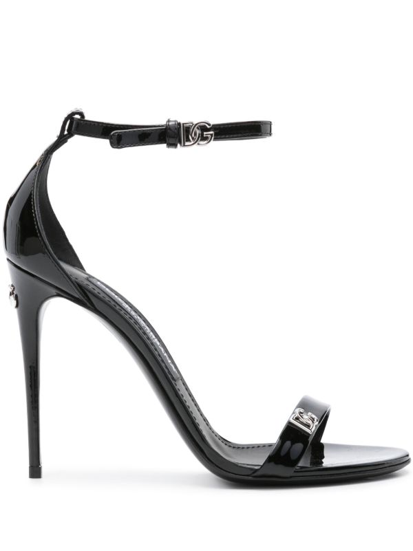 Dolce & Gabbana Black Logo-Plaque Patent Leather Sandals | Browns Sandals