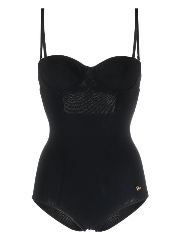 Dolce & Gabbana Black Logo Plaque Swimsuit | Browns One-Pieces