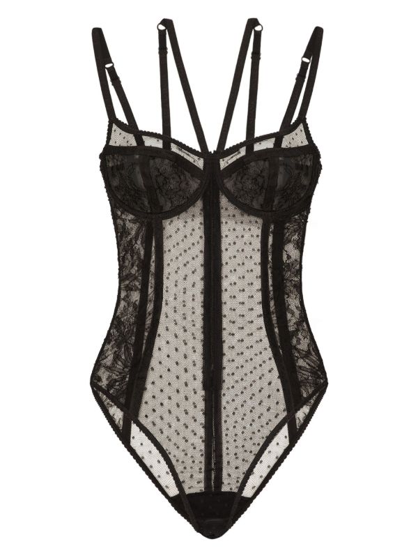 Dolce & Gabbana Black Panelled Lace Bodysuit | Browns Bodies