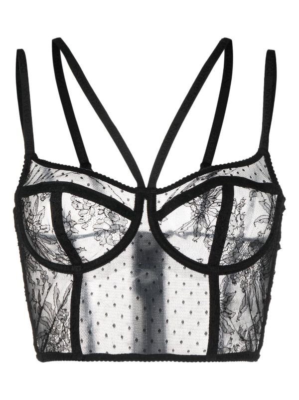 Dolce & Gabbana Black Semi-Sheer Balconette Corset Bra | Browns Bras
