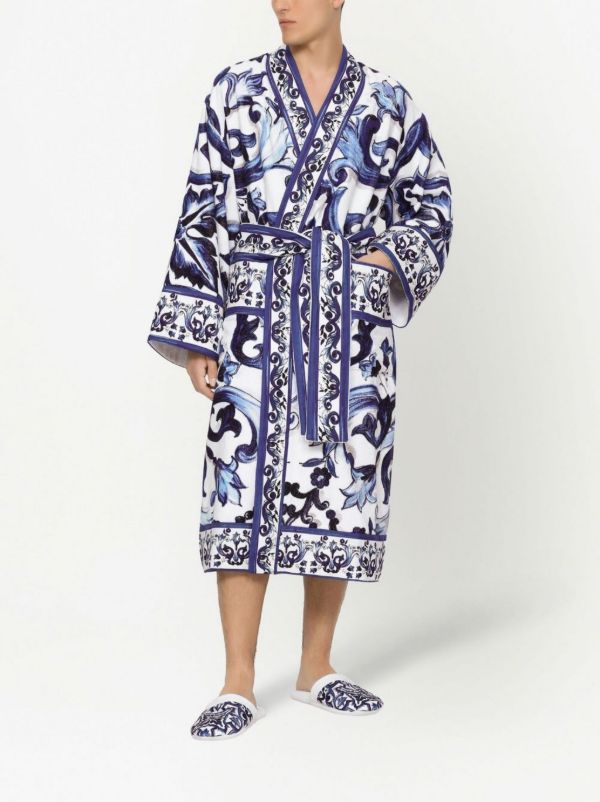 Dolce & Gabbana Blue Majolica Cotton Robe | Browns Dressing Gowns & Robes