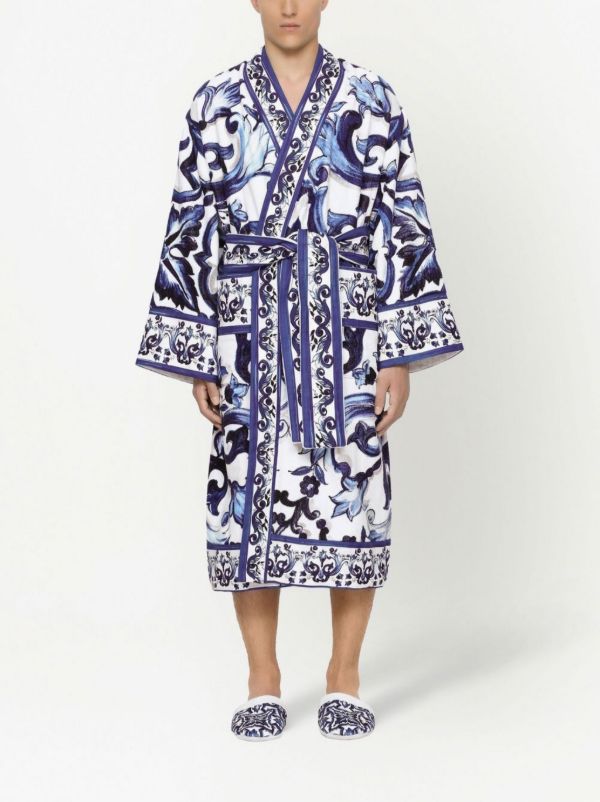 Dolce & Gabbana Blue Majolica Cotton Robe | Browns Dressing Gowns & Robes
