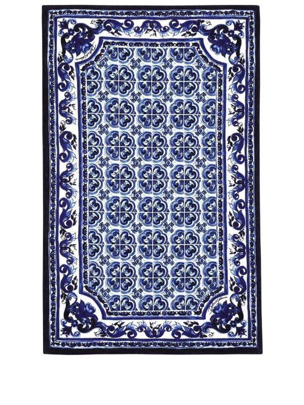 Dolce & Gabbana Blue Mediterraneo Print Cotton Beach Towel | Browns Towels