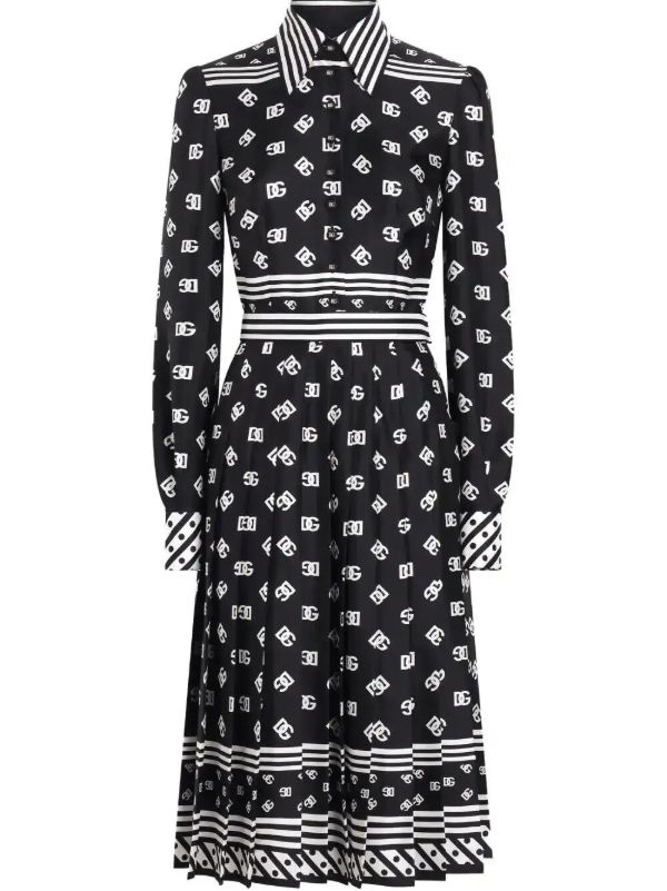 Dolce & Gabbana DG logo-print silk shirt dress | Browns Day Dresses