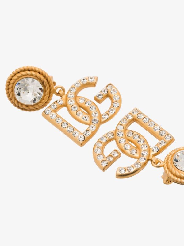 Dolce & Gabbana Gold-Plated Logo Crystal Drop Earrings | Browns Earrings