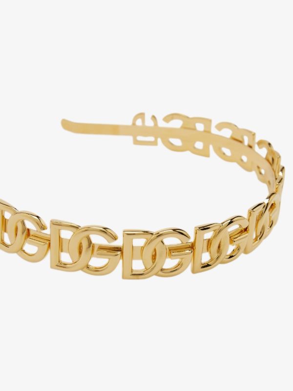 Dolce & Gabbana Gold Tone DG Logo Headband | Browns Hair Accessories