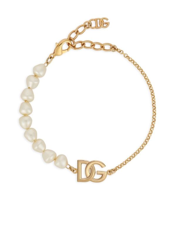 Dolce & Gabbana Gold-Tone Pearl-Embellished DG Bracelet | Browns Bracelets