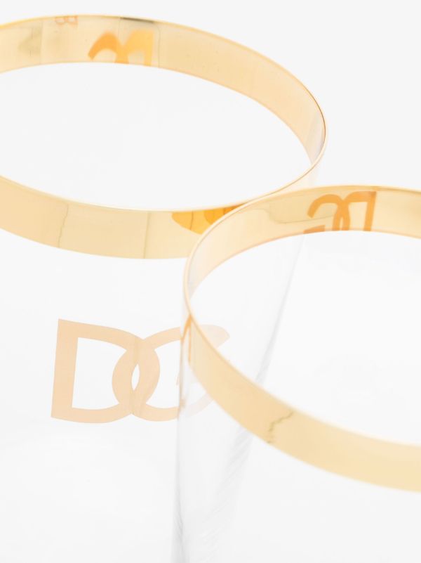 Dolce & Gabbana Neutral Set Of Two Logo Print Glasses | Browns Glassware