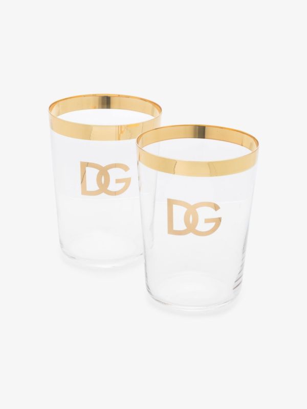 Dolce & Gabbana Neutral Set of Two Logo Print Glasses | Browns Glassware