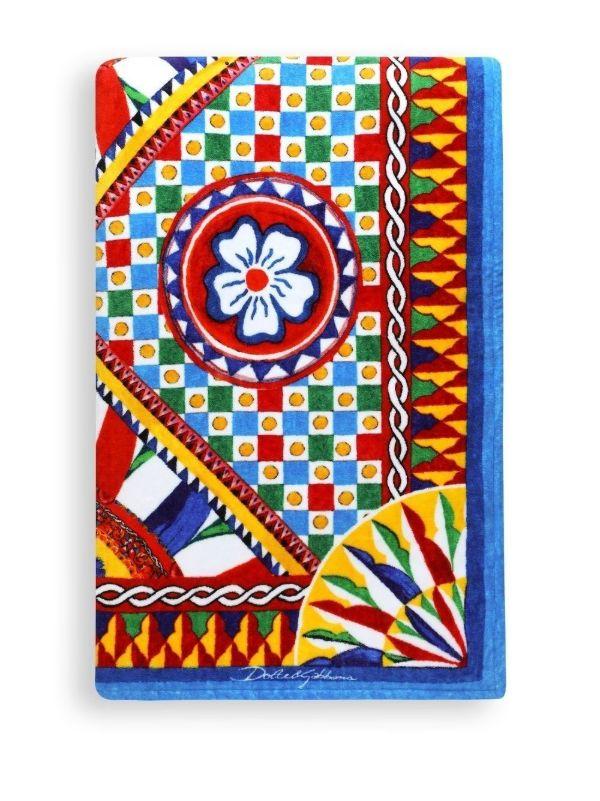 Dolce & Gabbana Red Carretto Print Cotton Beach Towel | Browns Towels