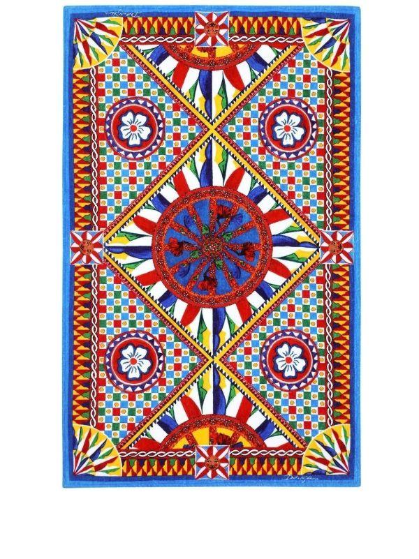 Dolce & Gabbana Red Carretto Print Cotton Beach Towel | Browns Towels