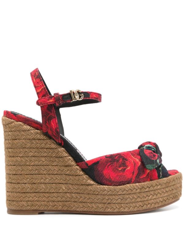 Dolce & Gabbana Red Rose-Print Sandals | Browns Espadrilles