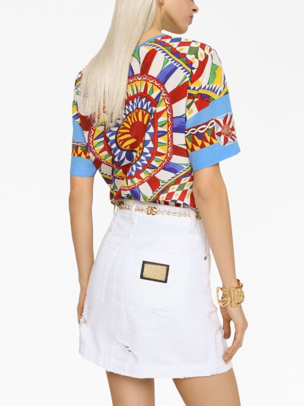 Dolce & Gabbana Ripped Denim Mini Skirt | Browns Fitted Skirts