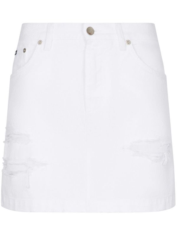 Dolce & Gabbana Ripped Denim Mini Skirt | Browns Fitted Skirts