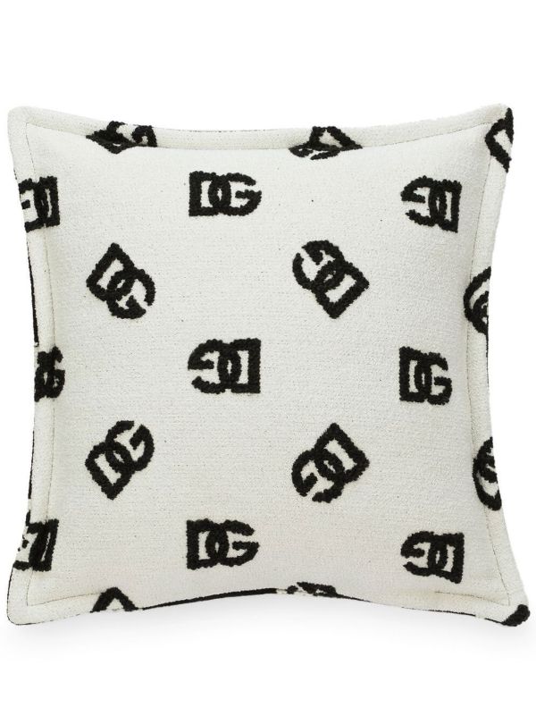 Dolce & Gabbana White and Black Double Face DG Logo Cushion | Browns Cushions