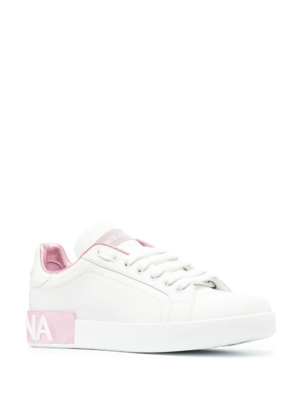 Dolce & Gabbana White And Pink Portofino Sneakers | Browns Sneakers