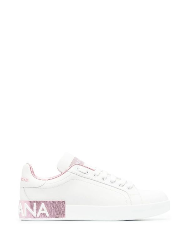 Dolce & Gabbana White And Pink Portofino Sneakers | Browns Sneakers