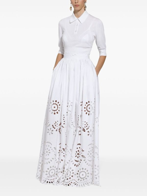 Dolce & Gabbana White Broderie Anglaise Long Skirt | Browns Full Skirts