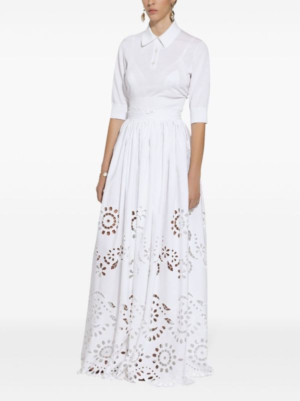 Dolce & Gabbana White Broderie Anglaise Long Skirt | Browns Full Skirts