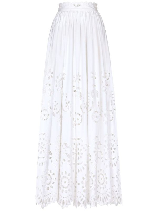 Dolce & Gabbana White Broderie Anglaise Long Skirt | Browns Full Skirts