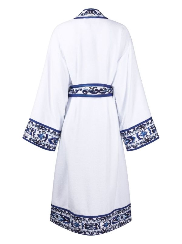 Dolce & Gabbana White Carretto Siciliano Cotton Robe | Browns Dressing Gowns & Robes