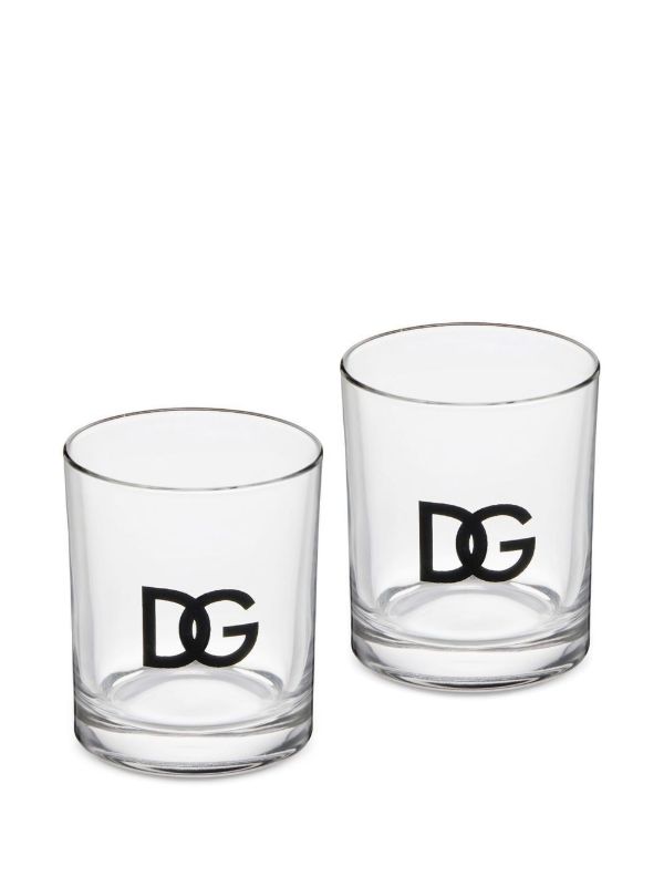 Dolce & Gabbana White DG Logo Print Water Glasses | Browns Glassware