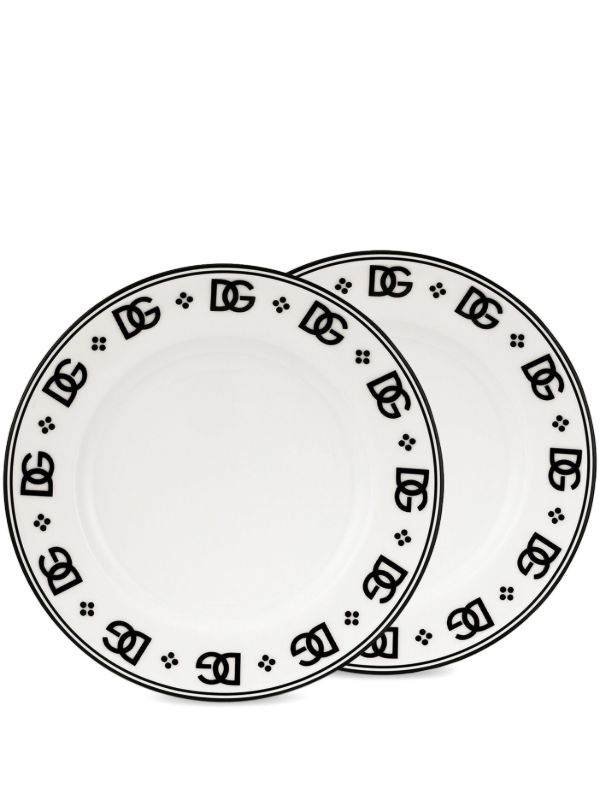 Dolce & Gabbana White DG Plates Set | Browns Plates & Bowls