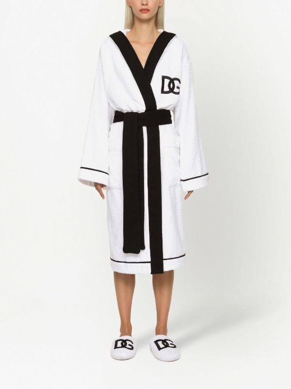 Dolce & Gabbana White Logo-embroidered Cotton Robe | Browns Dressing Gowns & Robes