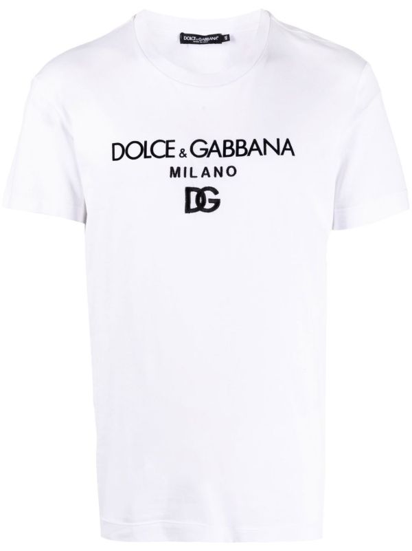 Dolce & Gabbana White Logo Embroidered T-Shirt | Browns T-Shirts